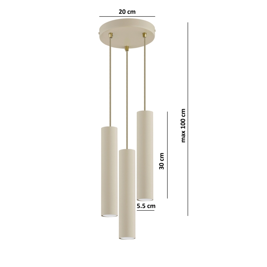 Brilagi - Takpendel med kabelupphängning TUBE 3xGU10/15W/230V beige/guld