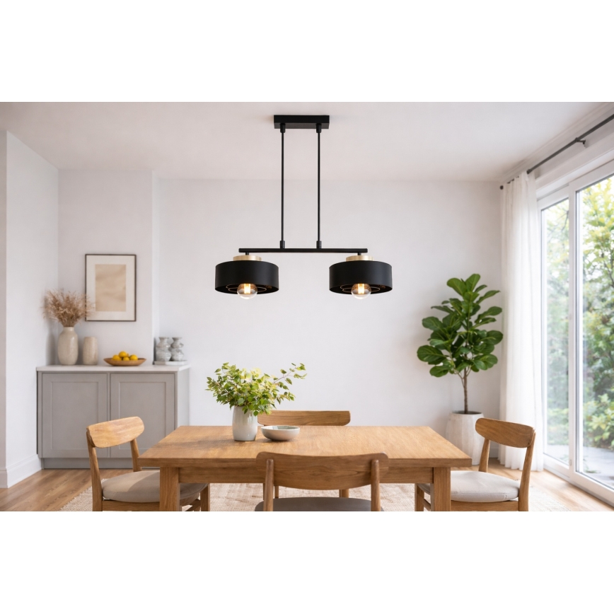 Brilagi - Takpendel med sladd 2xE27/60W/230V svart/guld