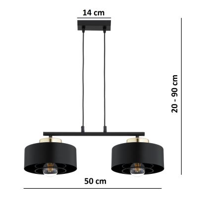 Brilagi - Takpendel med sladd 2xE27/60W/230V svart/guld