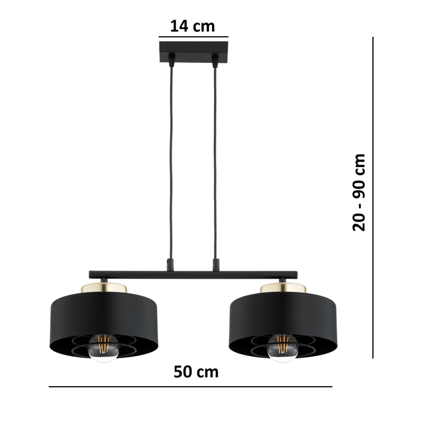 Brilagi - Takpendel med sladd 2xE27/60W/230V svart/guld