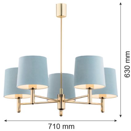 Brilagi - Takpendel med stång MONTE 5xE27/15W/230V blå/guld