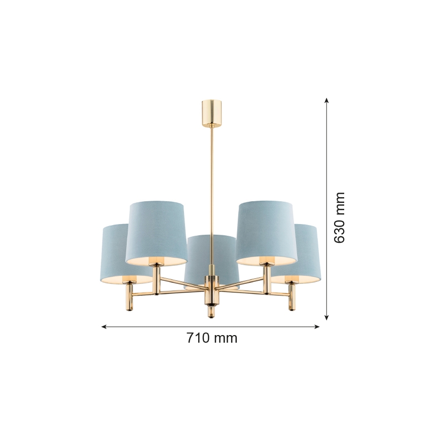 BRILAGI - Takpendel med stång MONTE 5xE27/60W/230V blå/guld