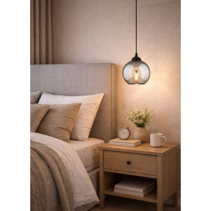 Brilagi - Takpendel med vajer 1xE27/60W/230V svart/rökgrå