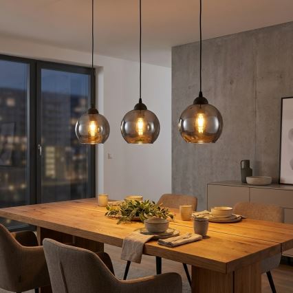 Brilagi - Takpendel med vajer DIOR 1xE27/60W/230V svart/rökgrå