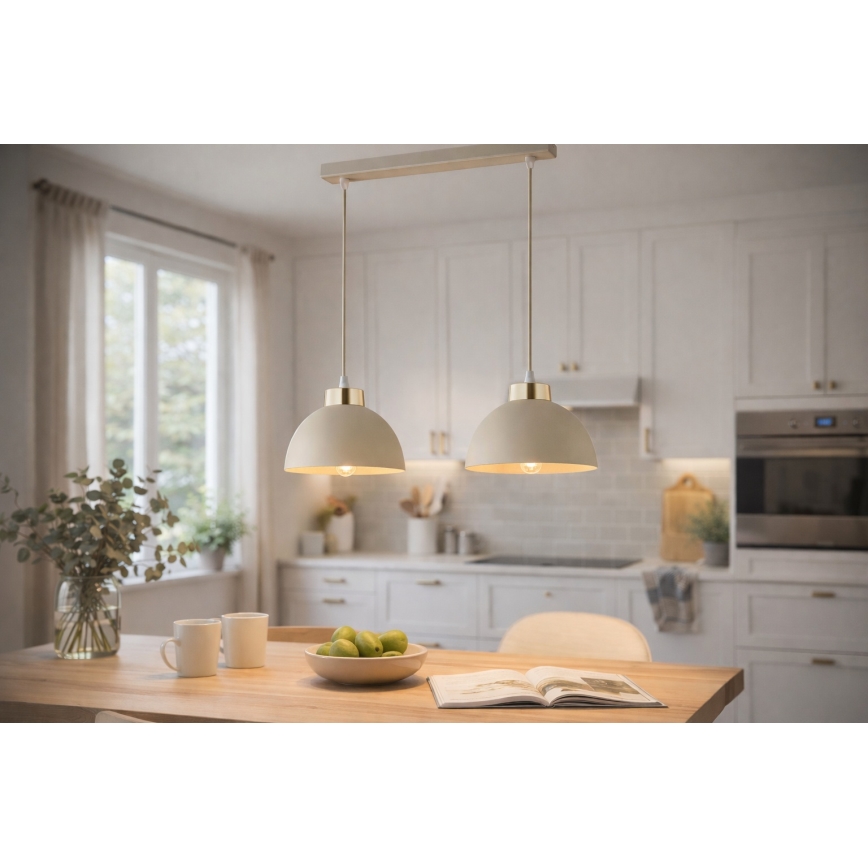 Brilagi - Takpendel med vajer MOON 2xE27/60W/230V beige/guld