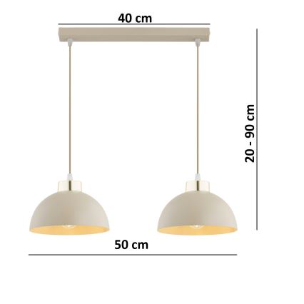 Brilagi - Takpendel med vajer MOON 2xE27/60W/230V beige/guld