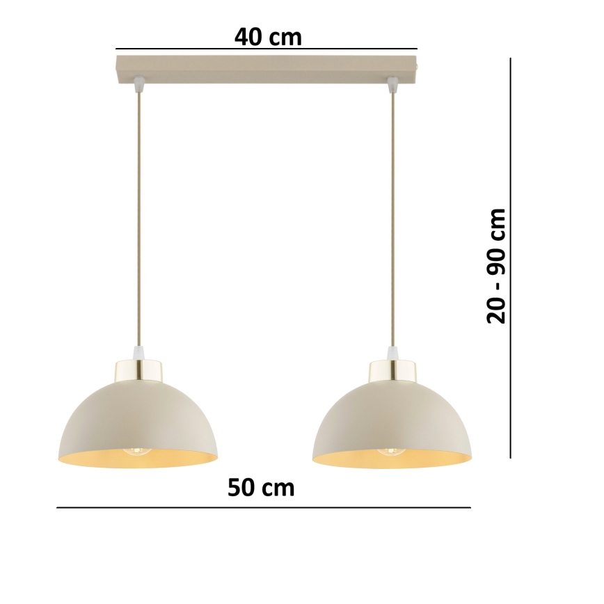 Brilagi - Takpendel med vajer MOON 2xE27/60W/230V beige/guld