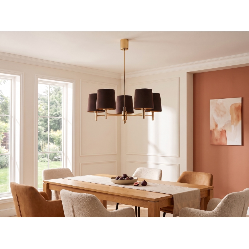 BRILAGI - Takpendel MONTE med stång 5xE27/60W/230V brun/guld