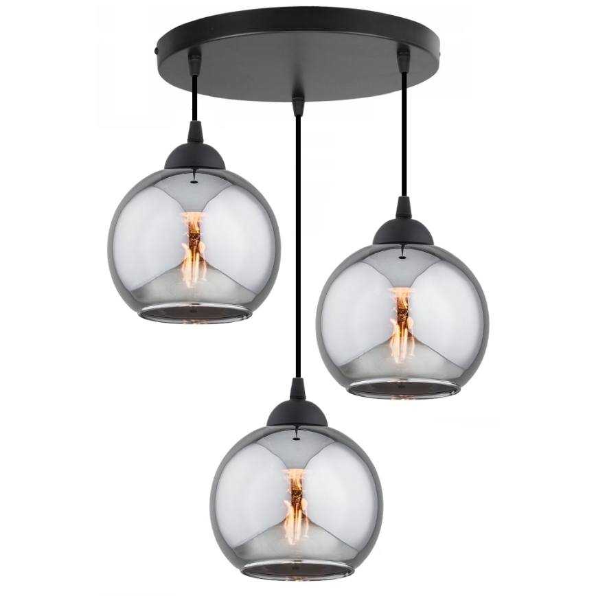 Brilagi - Takpendel på kabel DIOR 3xE27/60W/230V svart/rökgrå