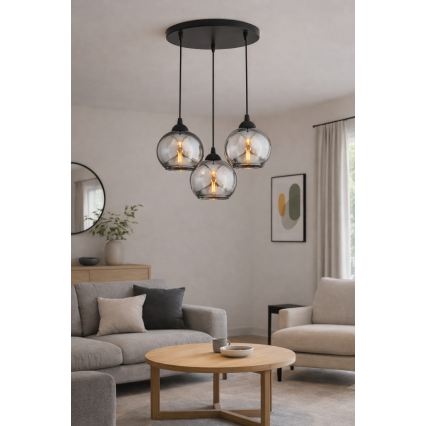 Brilagi - Takpendel på kabel DIOR 3xE27/60W/230V svart/rökgrå