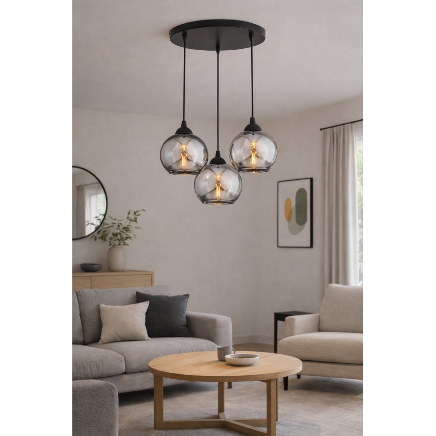 Brilagi - Takpendel på kabel DIOR 3xE27/60W/230V svart/rökgrå