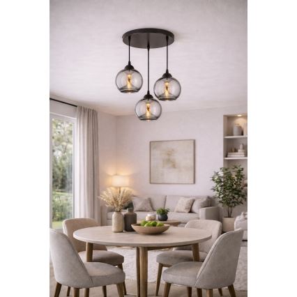 Brilagi - Takpendel på kabel DIOR 3xE27/60W/230V svart/rökgrå