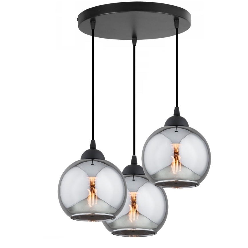 Brilagi - Takpendel på kabel DIOR 3xE27/60W/230V svart/rökgrå