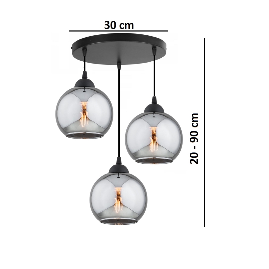 Brilagi - Takpendel på kabel DIOR 3xE27/60W/230V svart/rökgrå