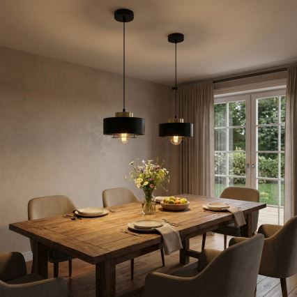 Brilagi - Takpendel på kabel SPRING 1x E27/60 W/230 V Ø 20 cm svart/guld