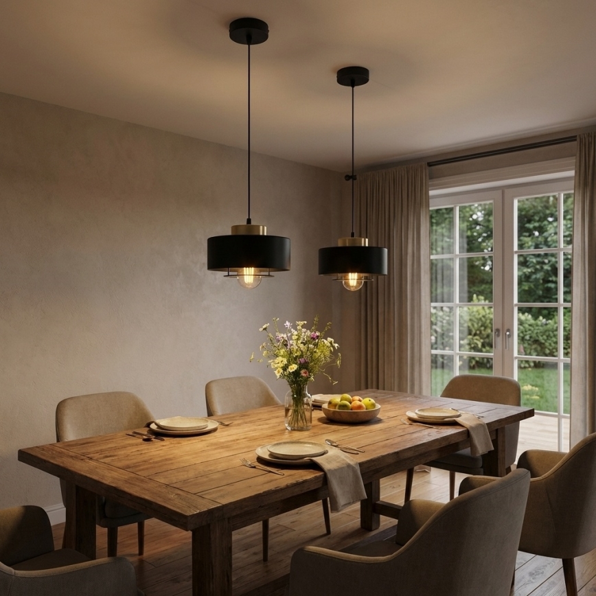 Brilagi - Takpendel på kabel SPRING 1x E27/60 W/230 V Ø 20 cm svart/guld