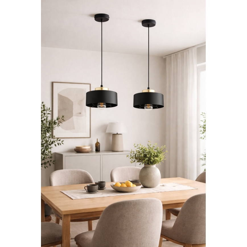 Brilagi - Takpendel på kabel SPRING 1x E27/60 W/230 V Ø 20 cm svart/guld
