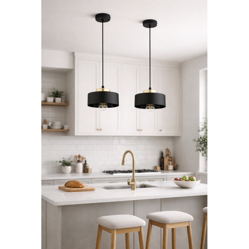 Brilagi - Takpendel på kabel SPRING 1x E27/60 W/230 V Ø 20 cm svart/guld
