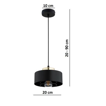 Brilagi - Takpendel på kabel SPRING 1x E27/60 W/230 V Ø 20 cm svart/guld