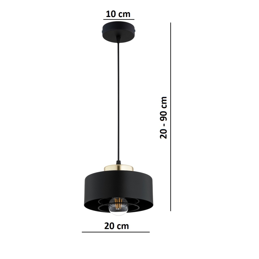 Brilagi - Takpendel på kabel SPRING 1x E27/60 W/230 V Ø 20 cm svart/guld