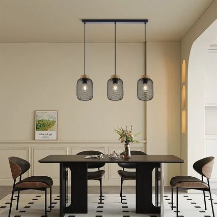 Brilagi - Takpendel på vajer BASKLITE 3xE27/15W/230V trä/svart