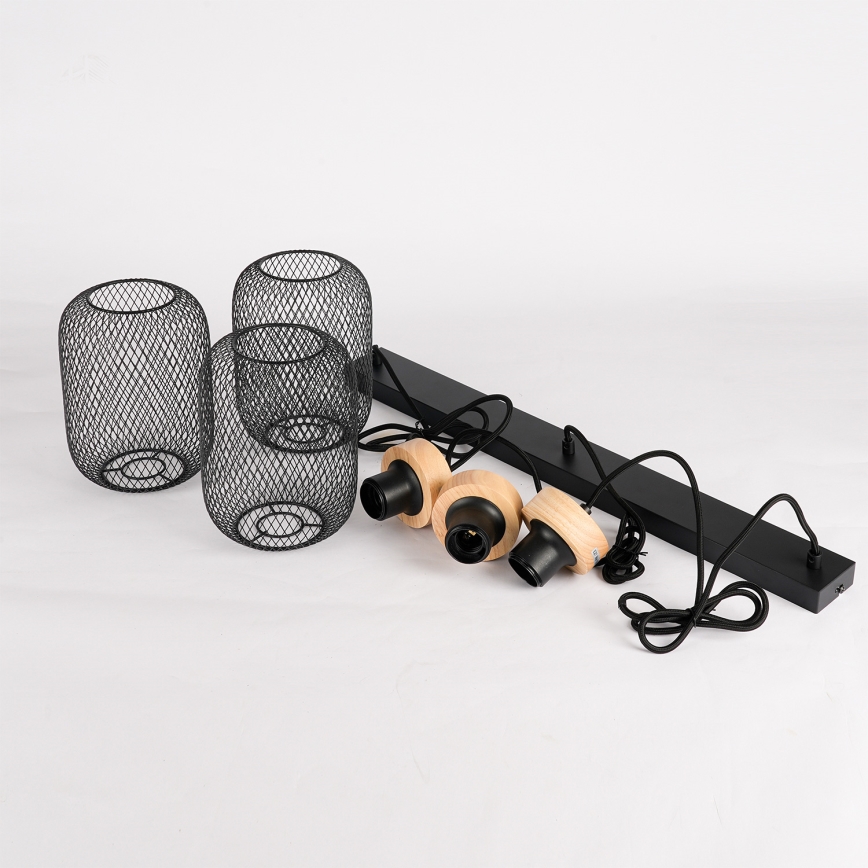 Brilagi - Takpendel på vajer BASKLITE 3xE27/15W/230V trä/svart