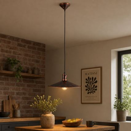 BRILAGI - Takpendel på vajer FORGE 1xE27/60W/230V Ø 36 cm patina/koppar