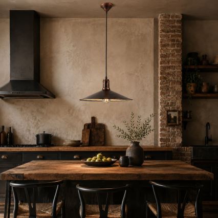 BRILAGI - Takpendel på vajer FORGE 1xE27/60W/230V Ø 36 cm patina/koppar