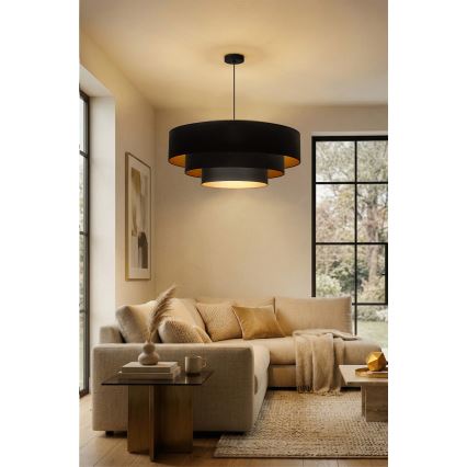Brilagi - Takpendel på vajer LUNETA 3xE27/60W/230V Ø 80 cm svart/guld