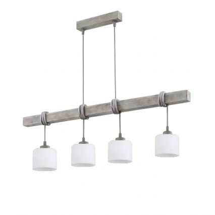 BRILAGI - Takpendel på vajer WOOD GLASS 4xE27/60W/230V furu/grå/vit