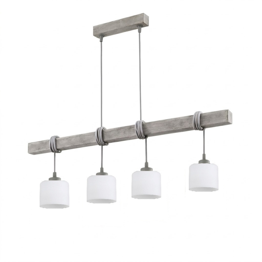 BRILAGI - Takpendel på vajer WOOD GLASS 4xE27/60W/230V furu/grå/vit
