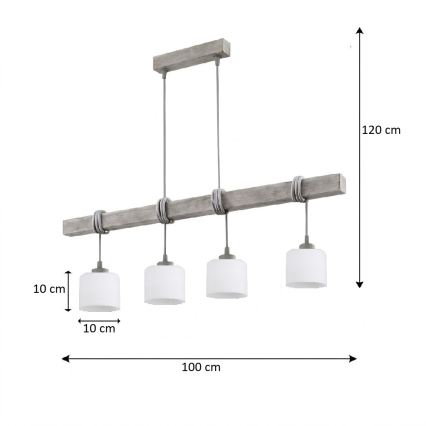 BRILAGI - Takpendel på vajer WOOD GLASS 4xE27/60W/230V furu/grå/vit
