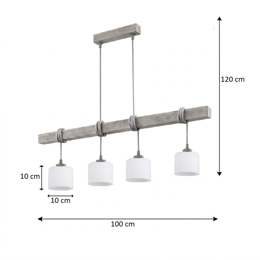 BRILAGI - Takpendel på vajer WOOD GLASS 4xE27/60W/230V furu/grå/vit