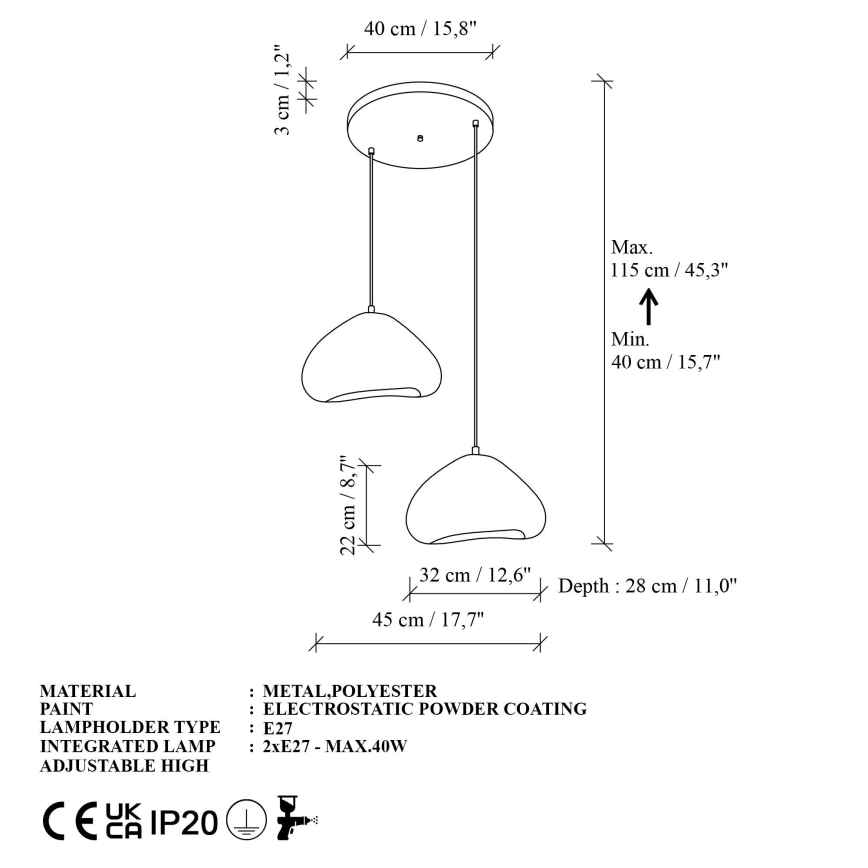 Brilagi - Takpendel WABI SABI på kabel 2xE27/40W/230V Ø 45 cm vit