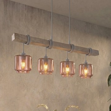BRILAGI - Takpendel WOOD GLASS 4xE27/60W/230V furu/grå/rökig beige