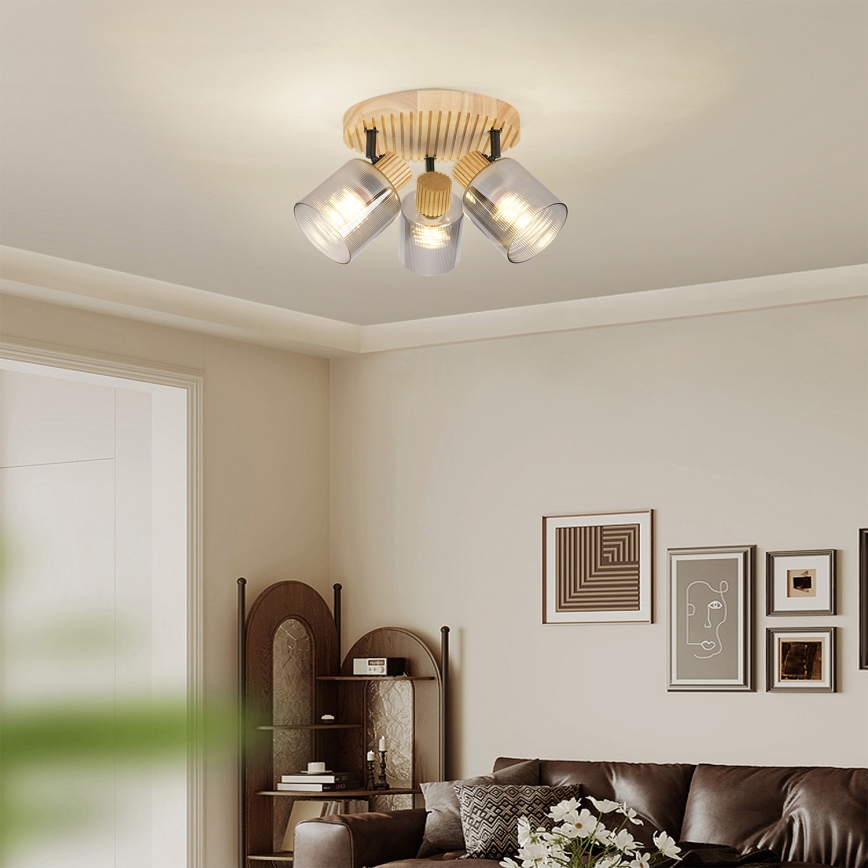 Brilagi - Takspot HYGGE 3xE14/15W/230V trä/rökfärgad