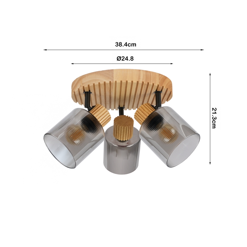 Brilagi - Takspot HYGGE 3xE14/15W/230V trä/rökfärgad