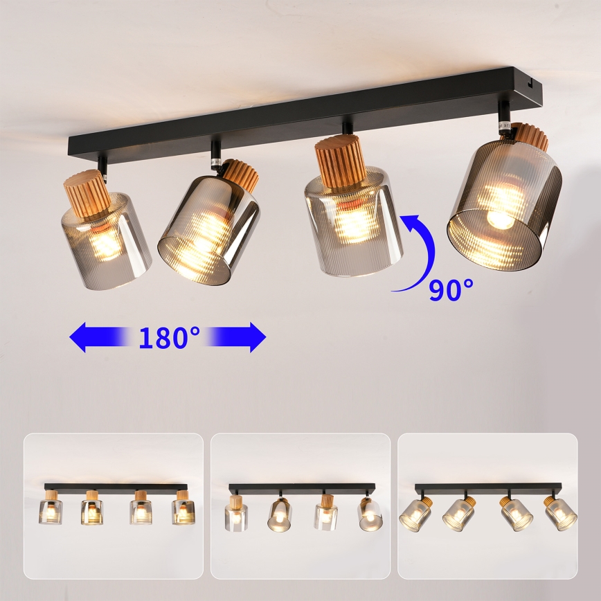 Brilagi - Takspot HYGGE 4xE14/15W/230V svart/rökfärgad