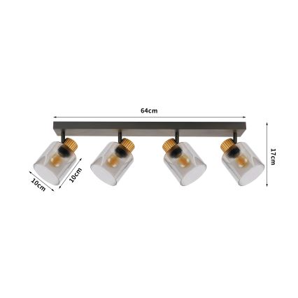 Brilagi - Takspot HYGGE 4xE14/15W/230V svart/rökfärgad