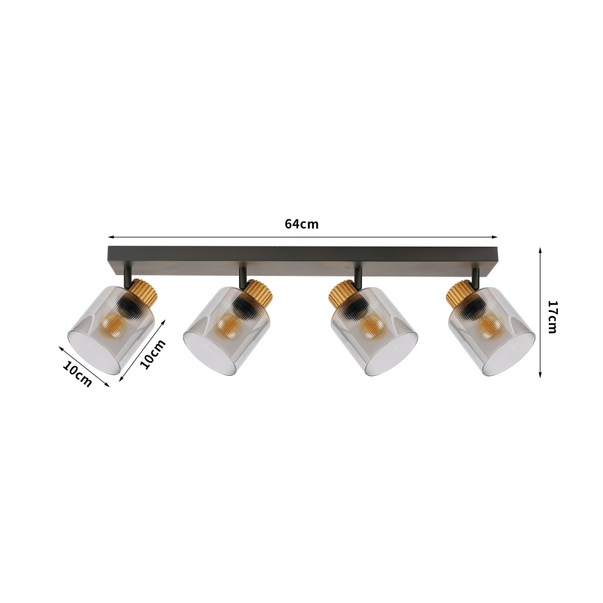 Brilagi - Takspot HYGGE 4xE14/15W/230V svart/rökfärgad