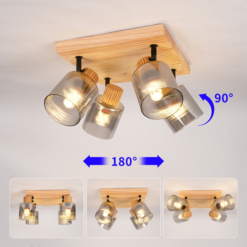 Brilagi - Takspot HYGGE 4xE14/15W/230V trä/rökfärgad