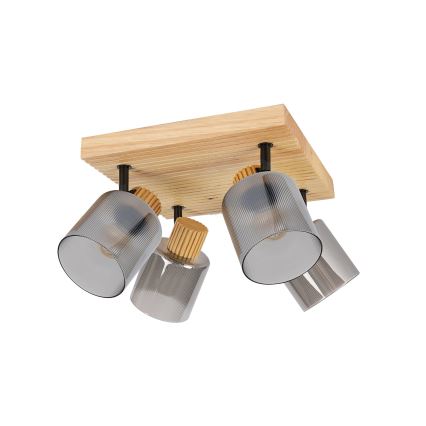 Brilagi - Takspot HYGGE 4xE14/15W/230V trä/rökfärgad