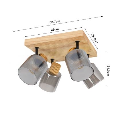Brilagi - Takspot HYGGE 4xE14/15W/230V trä/rökfärgad