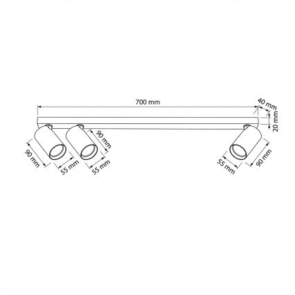 Brilagi - Takspot SELE LONG 3xGU10/30W/230V svart