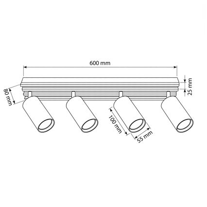 Brilagi - Takspot SELE WOOD 4x GU10/30W/230V svart/trä
