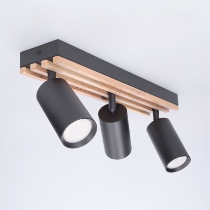 Brilagi - Takspot SELE WOOD ACOUSTIC 3xGU10/30W/230V svart/trä