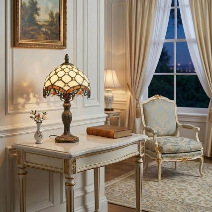 Brilagi - Tiffany-bordslampa i glasmosaik ELFENBEN 1xE27/60W/230V