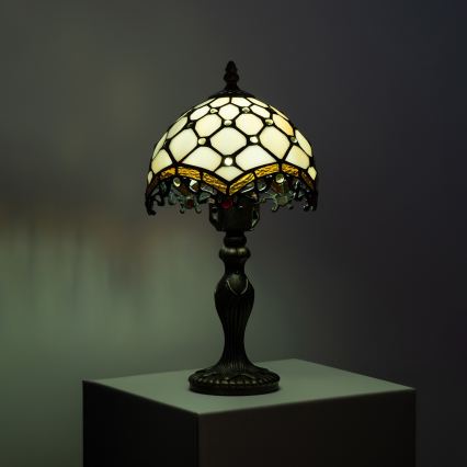 Brilagi - Tiffany-bordslampa i glasmosaik ELFENBEN 1xE27/60W/230V