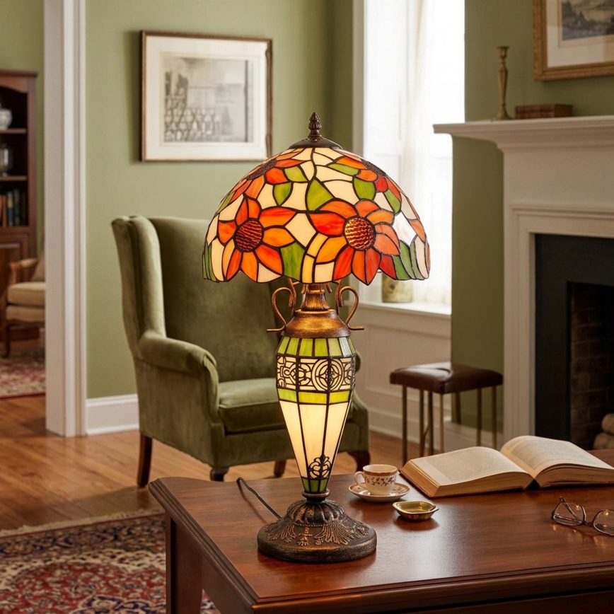 BRILAGI - Tiffany-bordslampa i glasmosaik SUNFLOWER 1xE27/60W/230V + 1xE14/40W