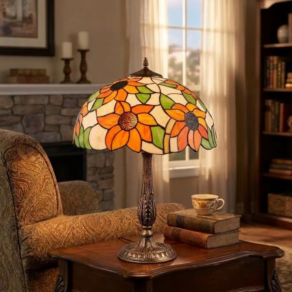Brilagi - Tiffany glasmosaik bordslampa SUNFLOWER 2xE27/60W/230V